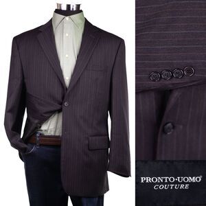 Pronto Uomo Couture Men's 100% Wool Striped Black Blazer Sport Coat Jacket 42R